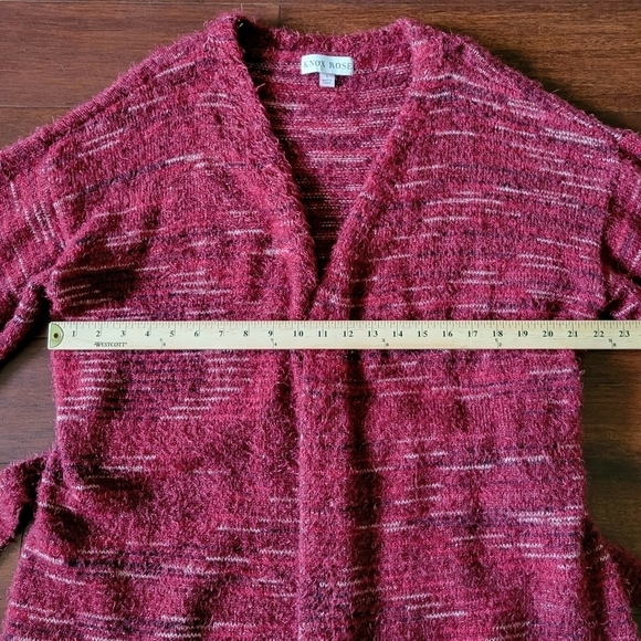 Knox Rose Fuzzy Eyelash Belted Relaxed Fit Cardigan Sweater Women's Size L Red - Picture 8 of 10